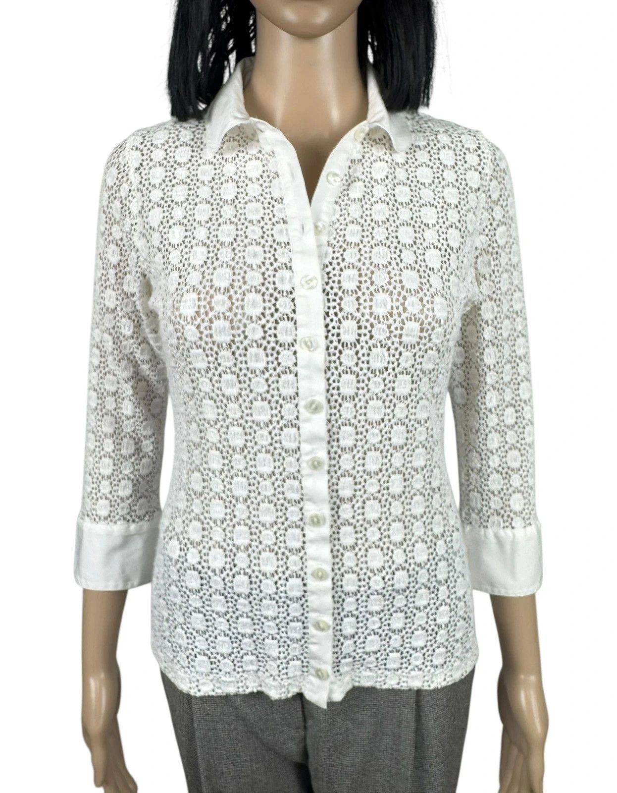ANNE FONTAINE Anne Fontaine Regina Lace Crochet Button Up Blouse Size M / US 6-8 / IT 42-44 - 9 Thumbnail