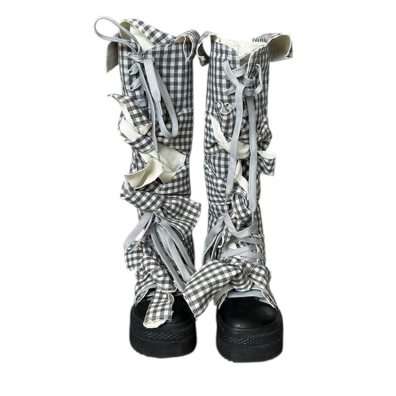 Japanese Brand Japanese Checkered Bowtie Platform Boots Size US 5.5 / IT 35.5 - 4 Thumbnail