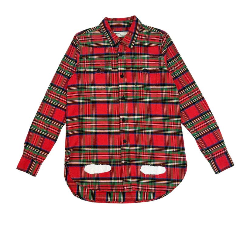 image of Off White Off-White Spray Logo Flannel Red in Patterned Red, Men's (Size XS)