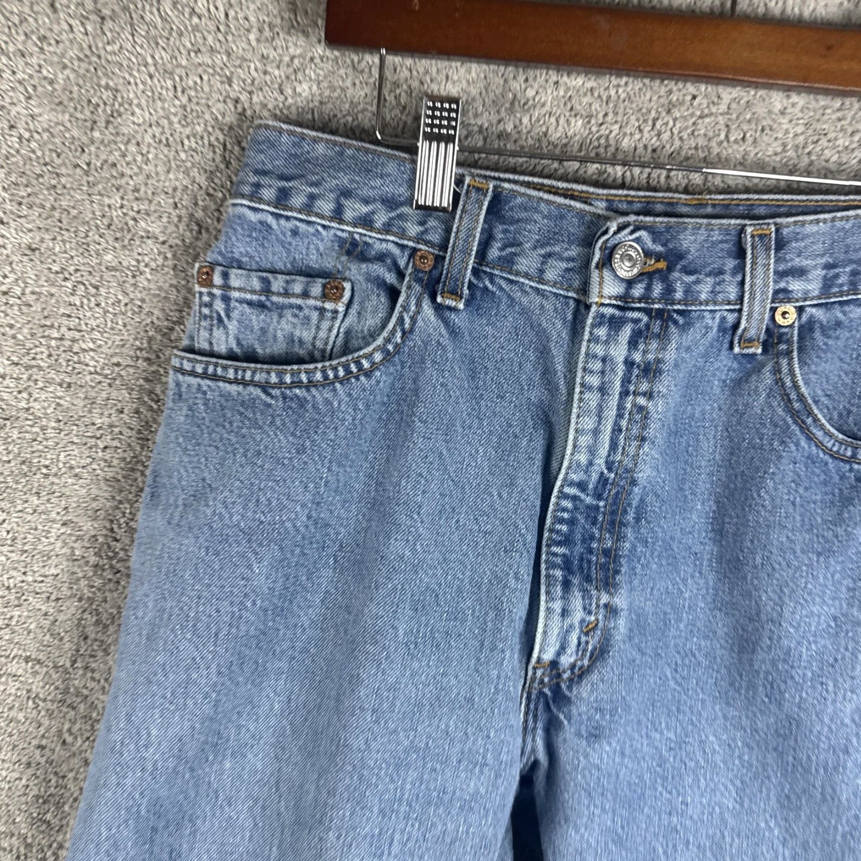 Levi's Levi's 505 Jeans Mens 34x27 Light Wash Blue Straight Leg Denim Distressed Raw Hem Size US 34 / EU 50 - 2 Thumbnail