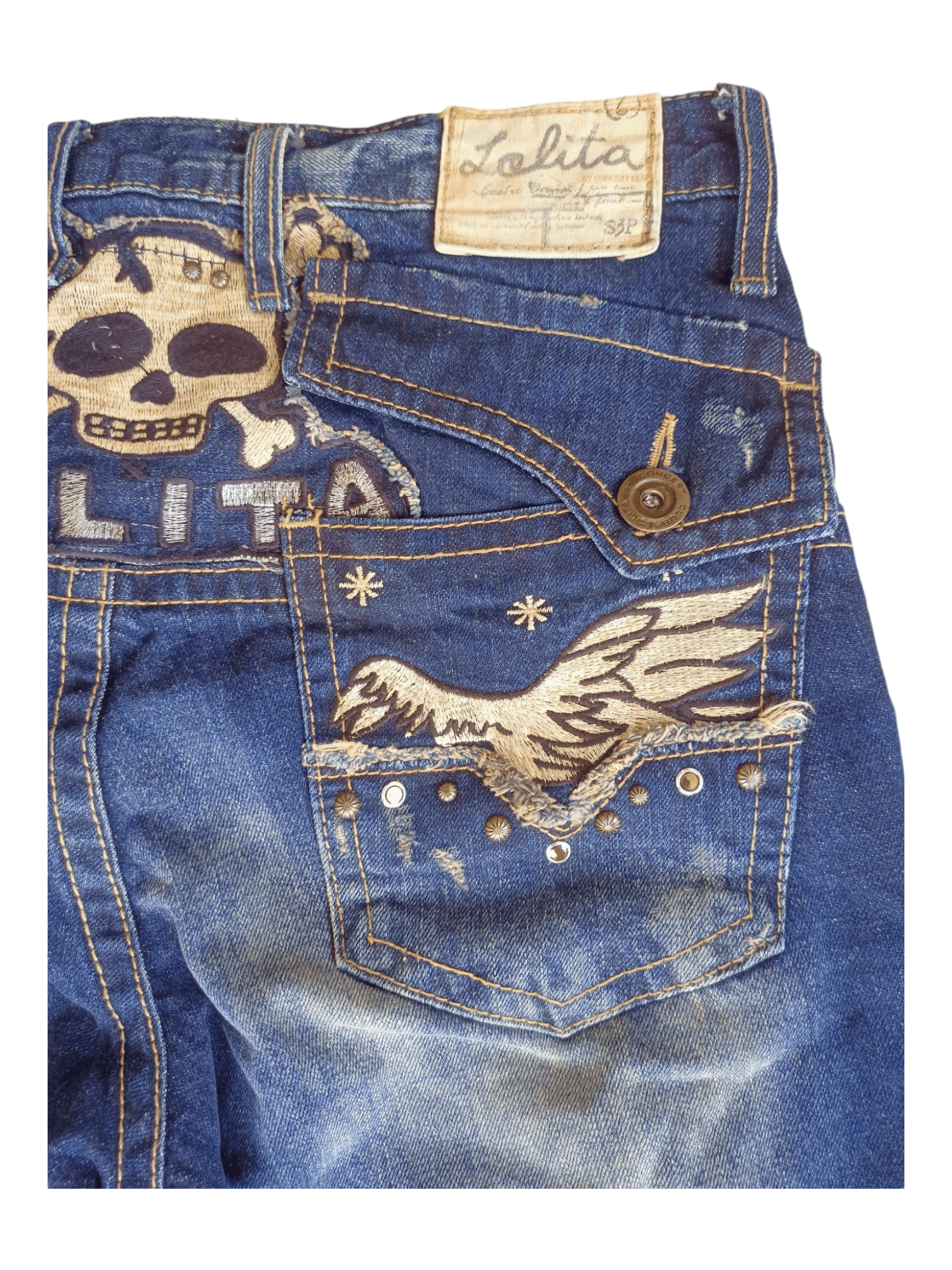 Japanese Brand Crazy Lolita Skulls Embroidery Mud Max Jeans Size US 28 / EU 44 - 14 Thumbnail