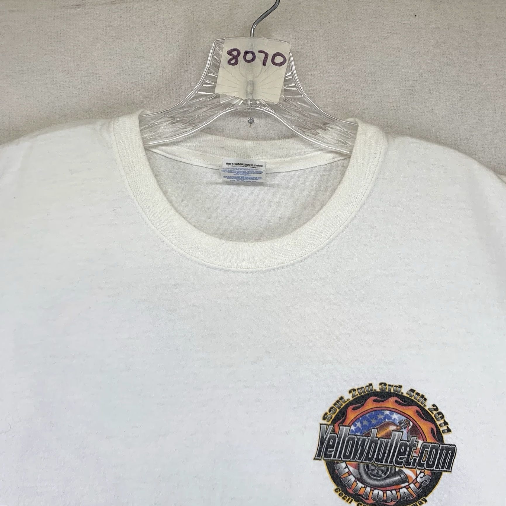 Gildan Men's Cotton Muscle Car T-Shirt XL White Yellow Bullet 2011 Dragway Cars Speed Graphic Print Size US XL / EU 56 / 4 - 4 Thumbnail