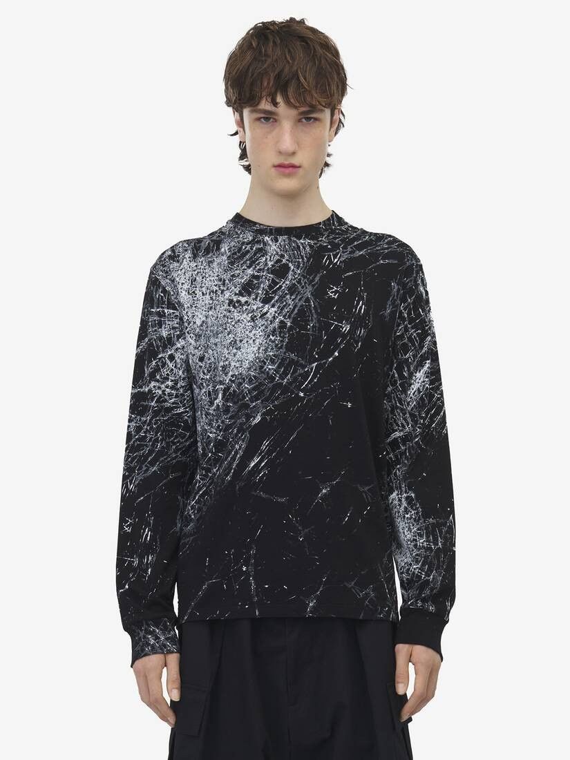 Alexander McQueen o1w1db10925 Smashed Screen Long-Sleeved T-shirt in Black Size US XL / EU 56 / 4 - 3 Thumbnail