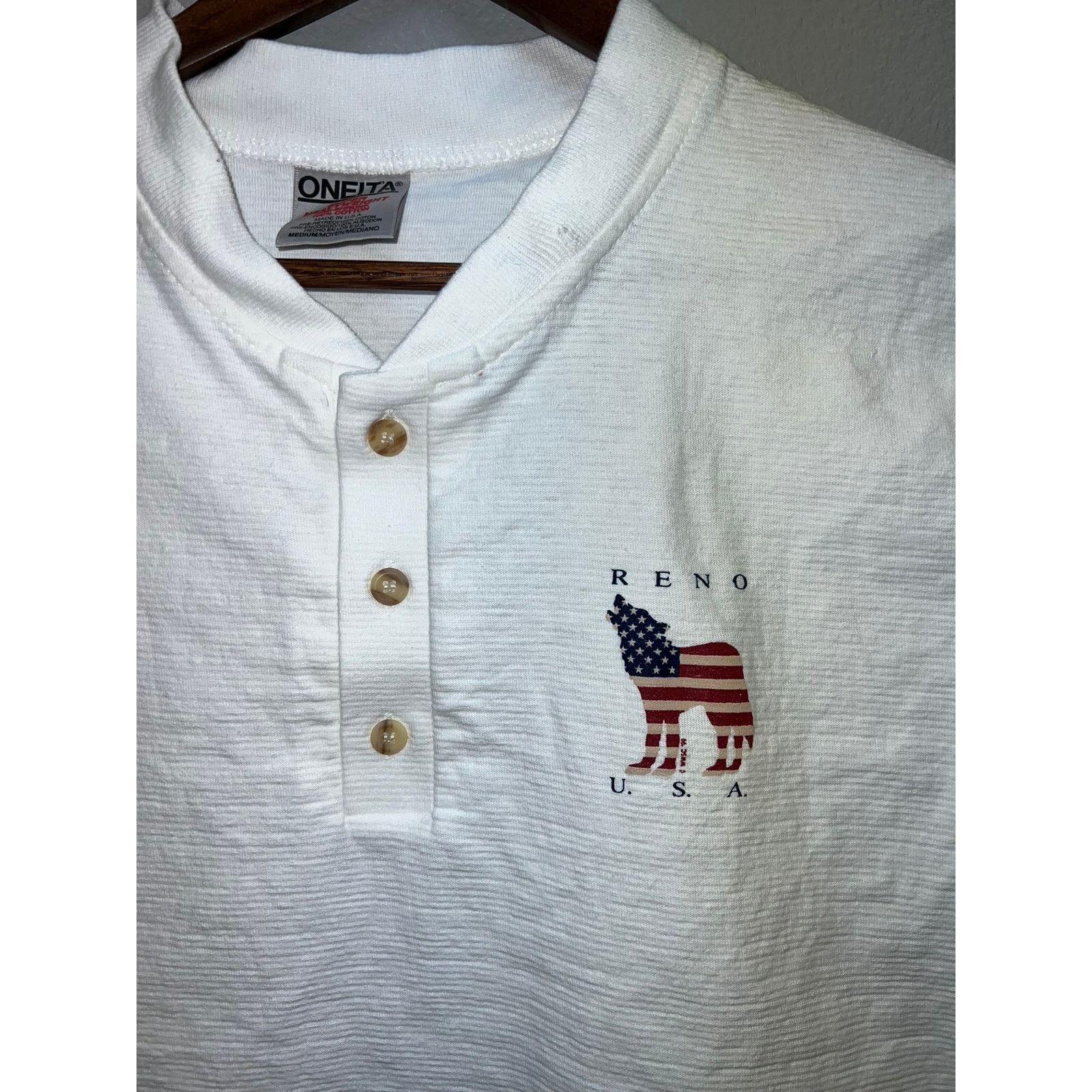 Vintage 90s Vintage Reno Nevada Wolf 1/4 Button White Shirt 1990s M Size US M / EU 48-50 / 2 - 4 Thumbnail