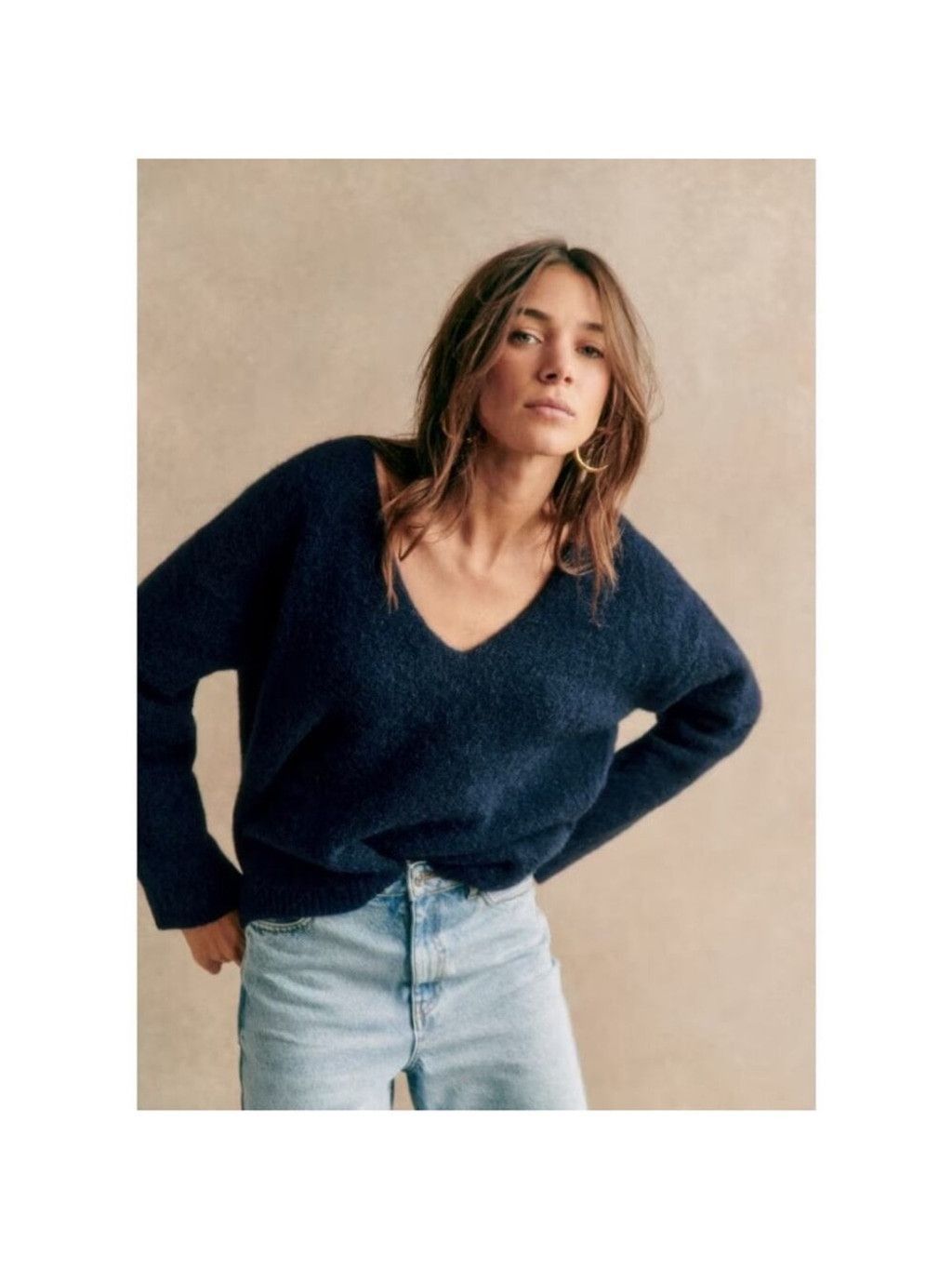 Sezane Deep Navy V-Neck Mohair-Blend Sweater in Blue, Women's (Size Xxs)