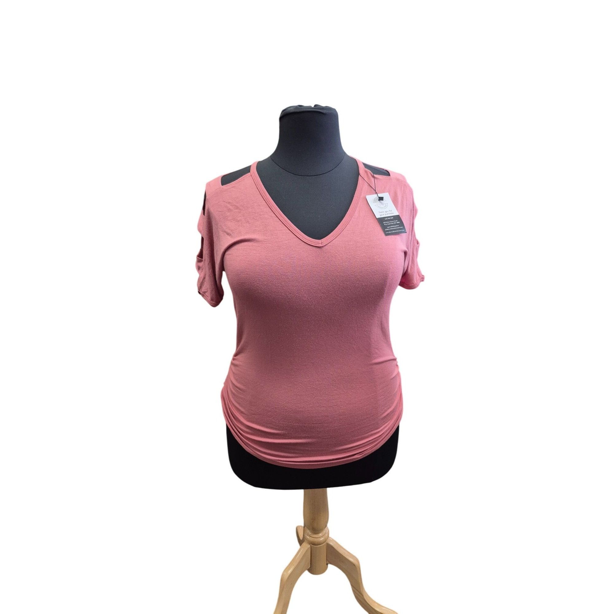 Other Womens Large Pink V-Neck Cutout Sleeve Top Medium Rayon/Span Size L / US 10 / IT 46 - 1 Thumbnail