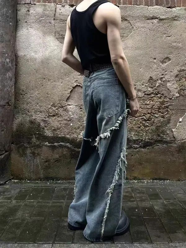 Japanese Brand VIBE Vintage fringe patchwork design wide leg baggy jeans Size US 34 / EU 50 - 3 Thumbnail