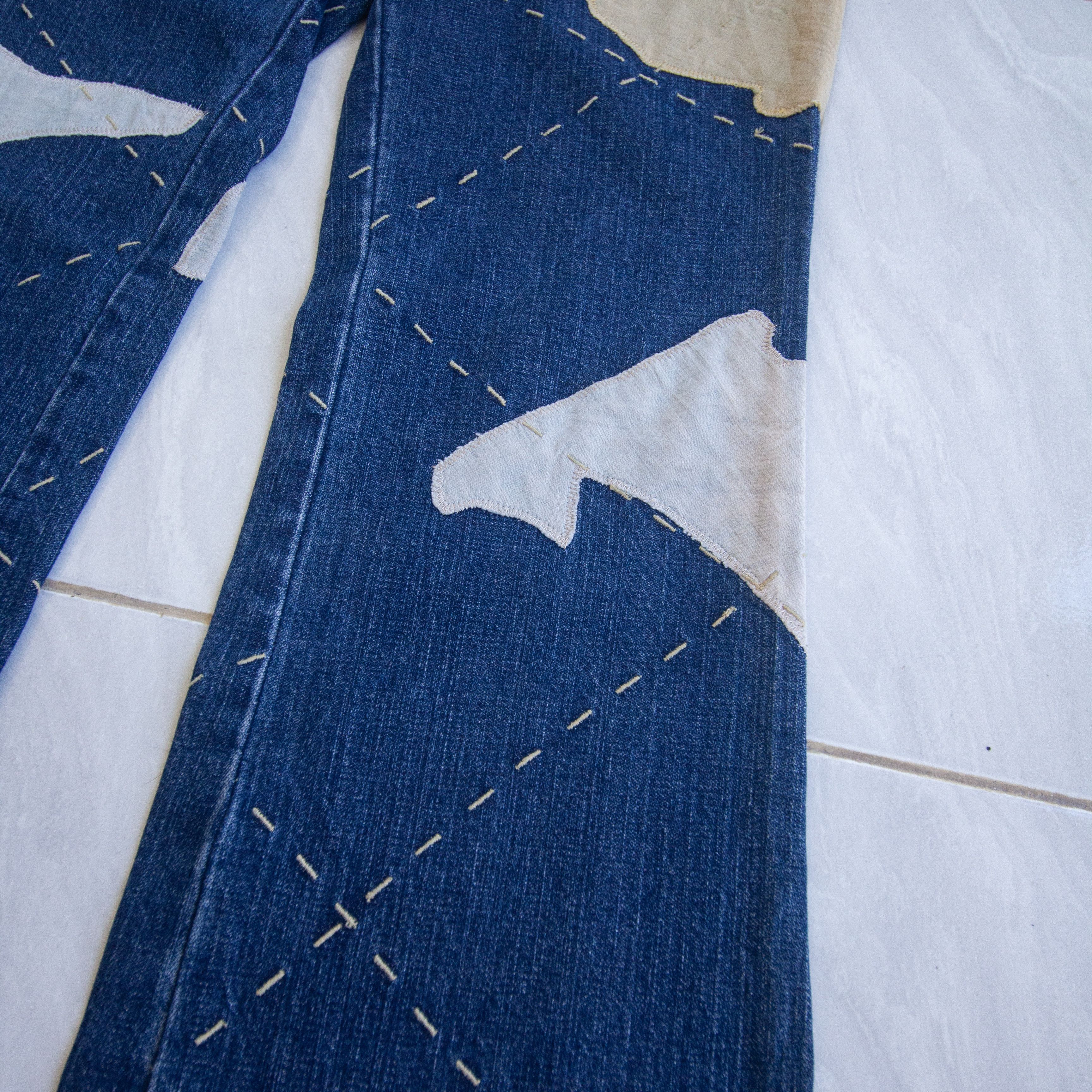 Japanese Brand Patchwork Flare Jeans by Fullmarks Size US 29 - 7 Thumbnail