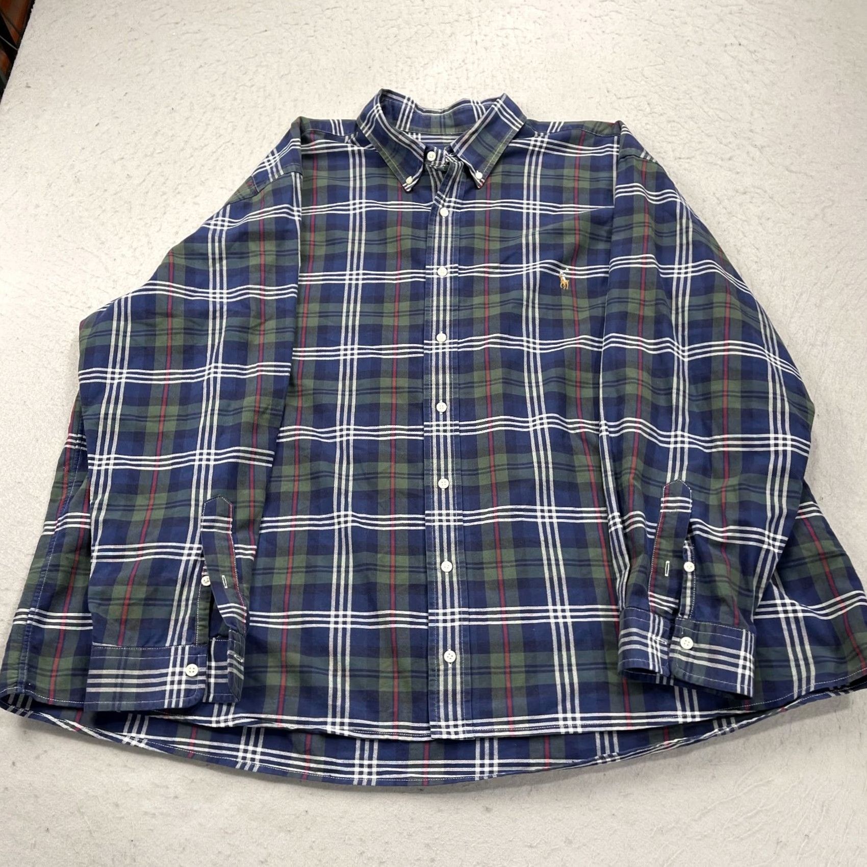 Ralph Lauren Ralph Lauren Shirt Mens 3XB Big Plaid Pony Blue Green Long Sleeve 100% Cotton Shirt Size US XXL / EU 58 / 5 - 2 Thumbnail