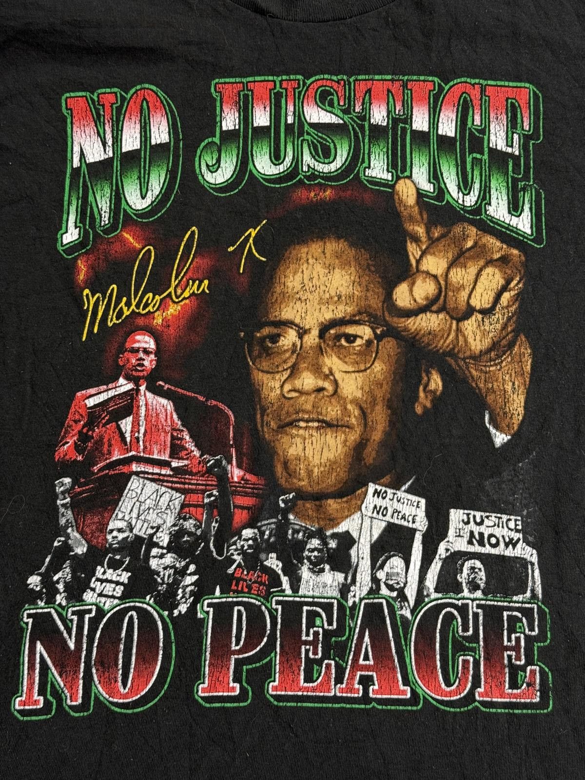 Designer Malcolm X Rap Tee No Justice No Peace T-shirt Cracking XL Size US XL / EU 56 / 4 - 3 Thumbnail