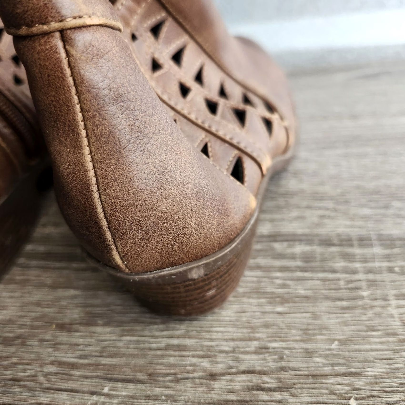 Vintage Soda CHANCE Womens Perforated Cut Out Stacked Block Heel Ankle Booties Size 6.5 Brown 90s Theme Casual Formal Party/Cocktail Shoes Womens Size US 7 / IT 37 - 5 Thumbnail