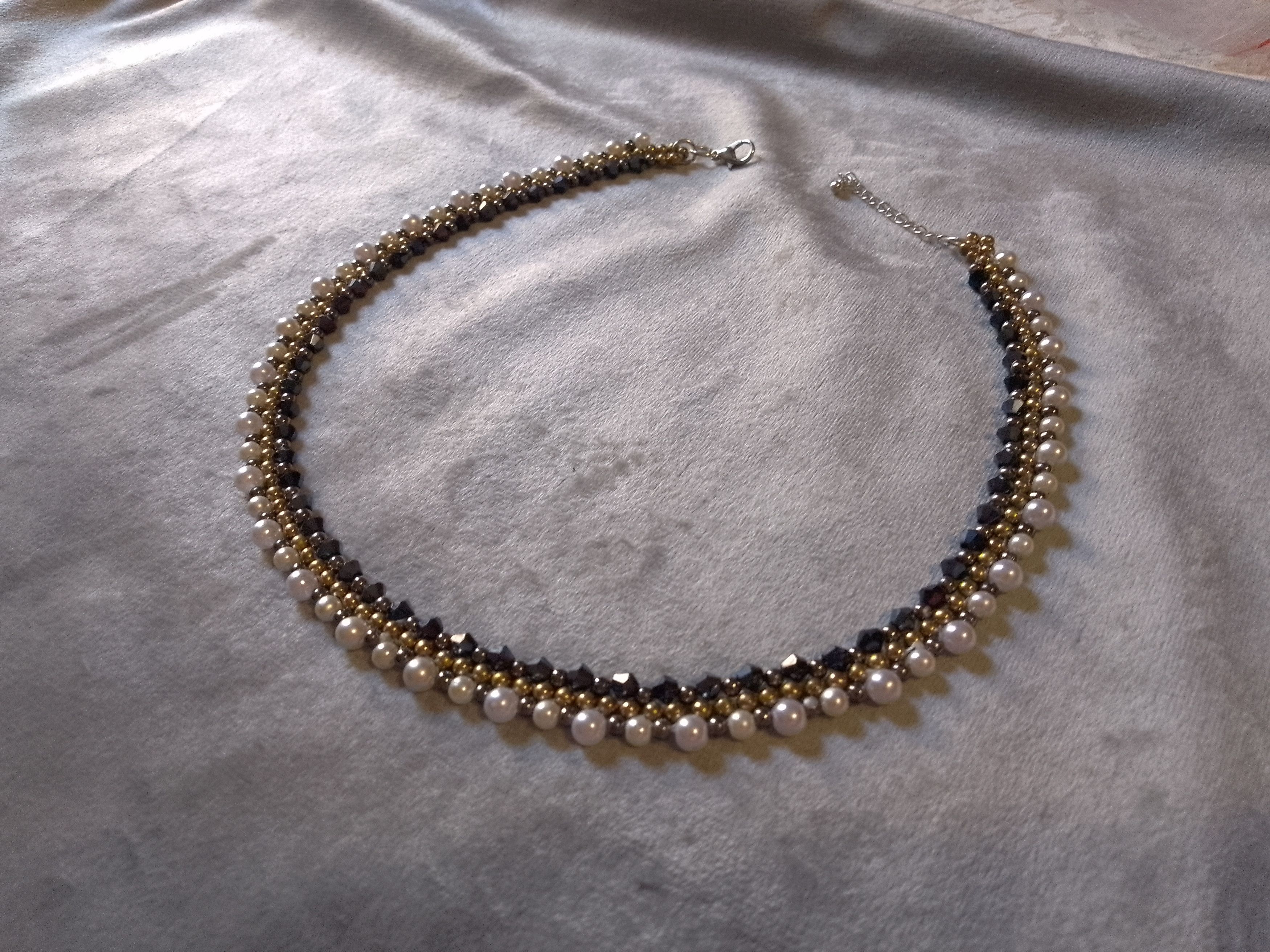 Handmade Necklace. White Pearls dark Blue crystal. Super elegant Size ONE SIZE - 8 Thumbnail