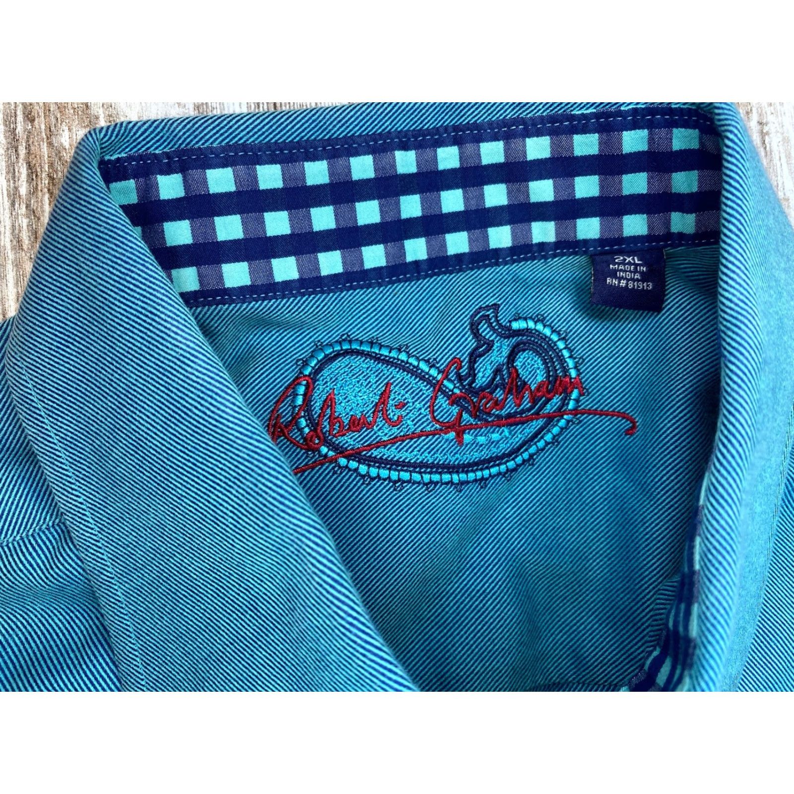 Robert Graham Robert Graham Button Down Shirt Men's 2XL Teal 100% Cotton 7298 Size US XXL / EU 58 / 5 - 6 Thumbnail