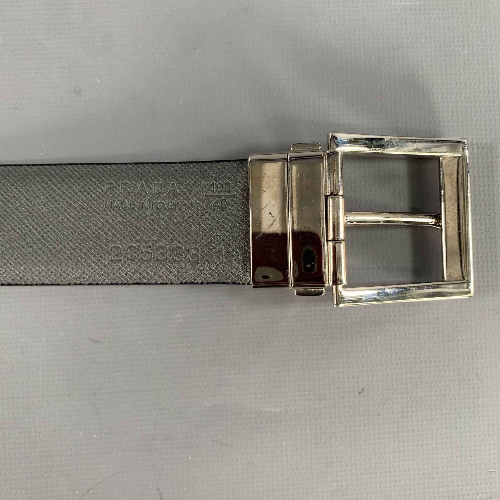 Prada PRADA Size 40 Navy Grey Crackled Leather Belt Size 40 - 7 Thumbnail