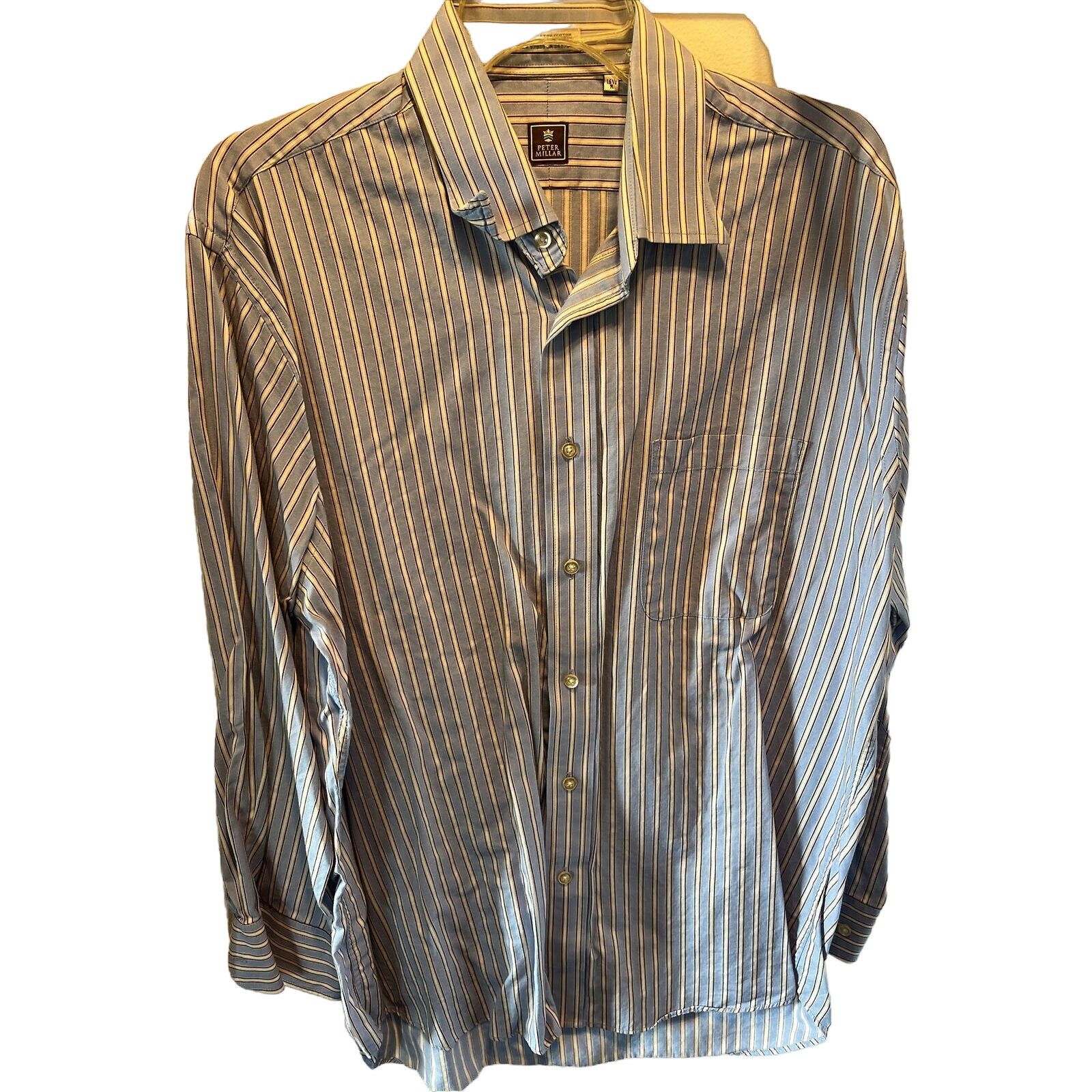 Peter Millar Peter Millar Men’s 16.5 Blue Striped LS Button Down Shirt Size US XL / EU 56 / 4 - 14 Thumbnail