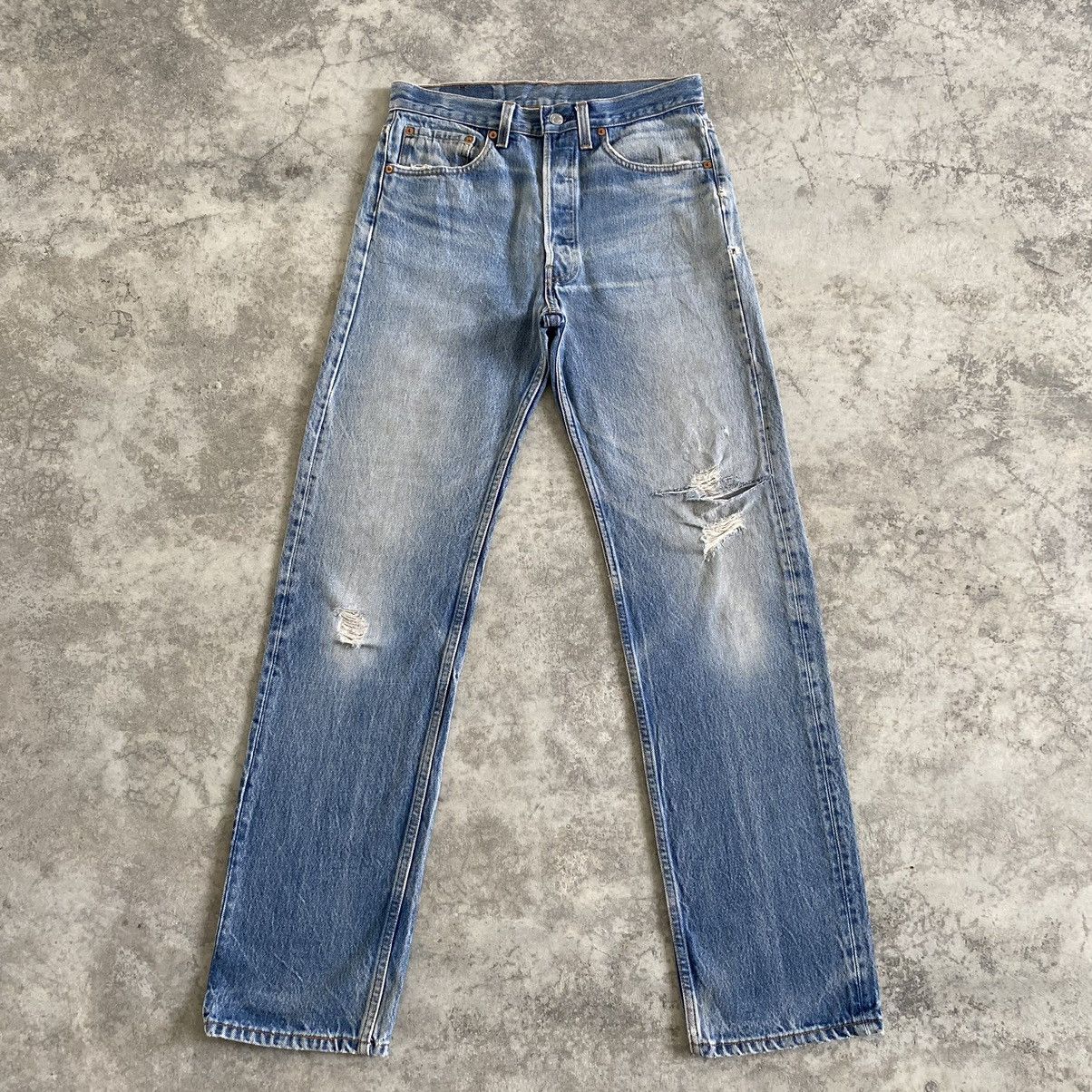 image of Levis x Made In USA Vintage 90’S Levi’S 501Xx Faded Blue Distressed Denim Jeans, Men's (Size 30)