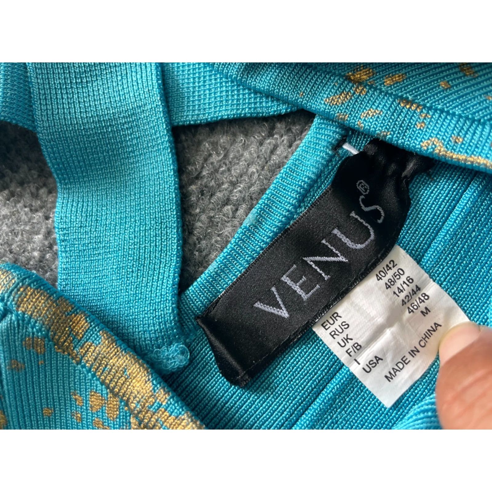 Venus Venus Bodycon Dress Womens M Blue Gold Floral Sleeveless V-Neck Pullover Short Casual Spring Summer Ladies M Size M / US 6-8 / IT 42-44 - 4 Thumbnail