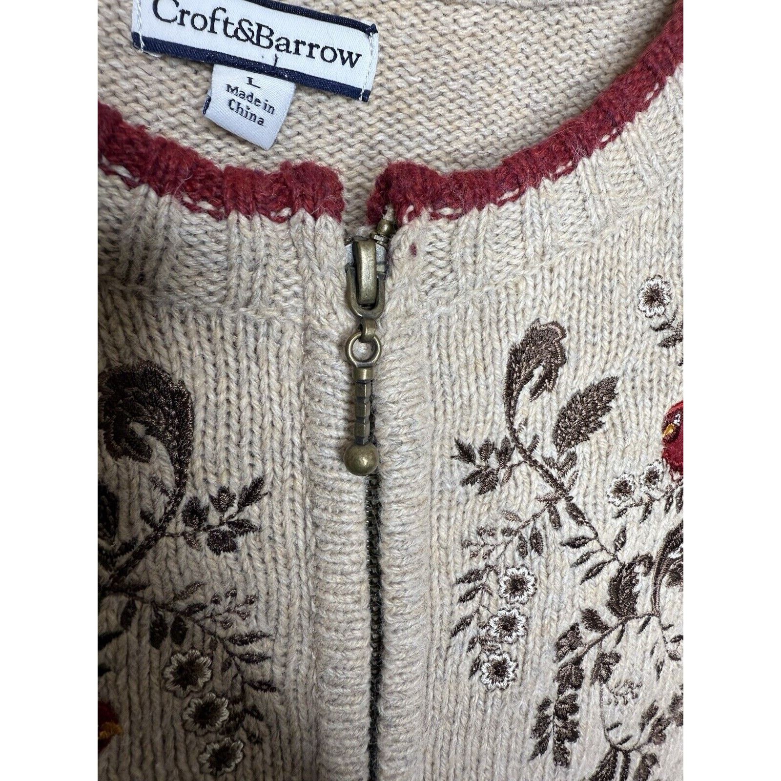 Croft & Barrow Croft & Barrow Cardigan Sweater Women’s Large Tan Zip Birds Size L / US 10 / IT 46 - 4 Thumbnail
