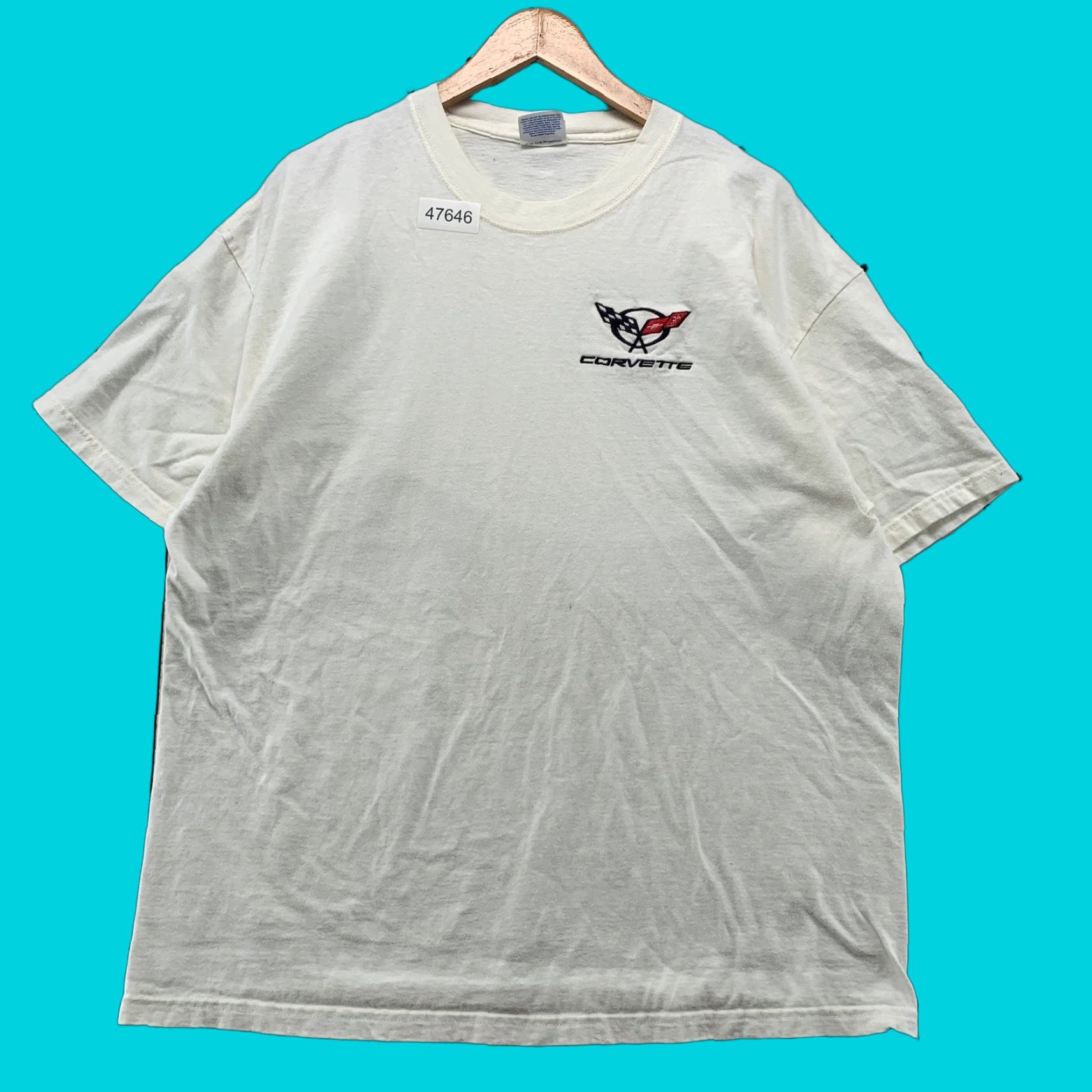 Hanes VINTAGE Chevy Corvette T Shirt Mens XL White Embroidered Short Sleeve Size US XL / EU 56 / 4 - 1 Thumbnail