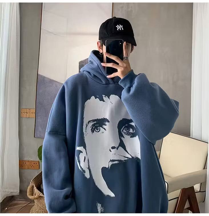 image of Vintage Unisex Hoodie Sweater in Blue, Men's (Size Large)