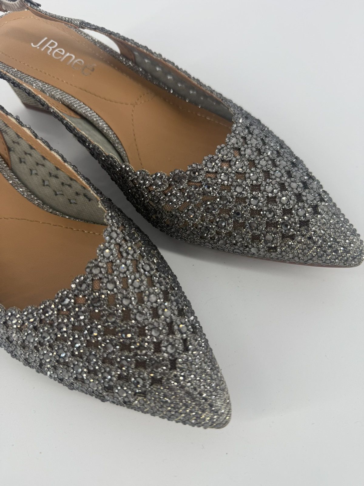 Other J Renee Pranil Pewter Silver Rhinestone Slingback Pumps Heel Size US 7 / IT 37 - 2 Thumbnail