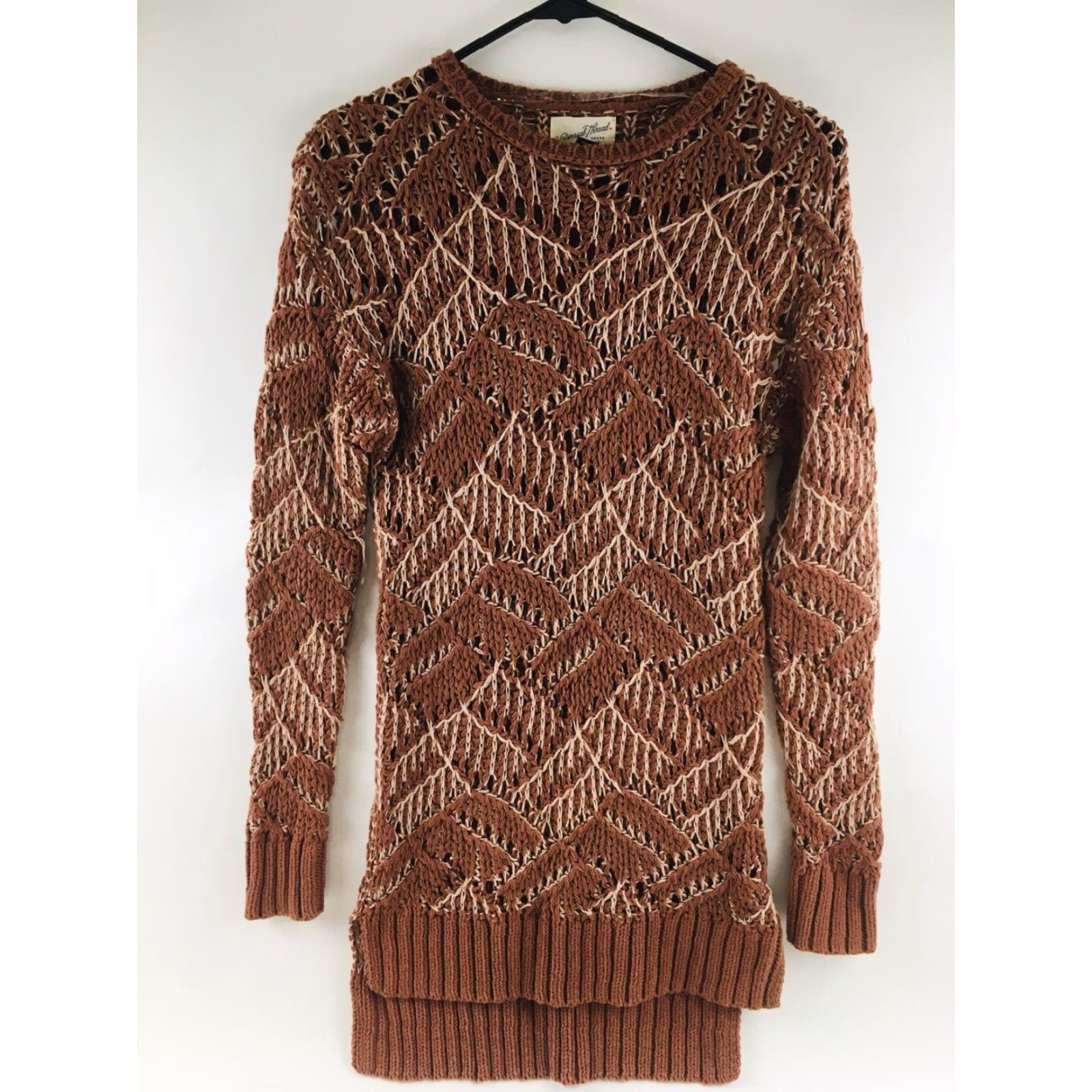 Vintage VINTAGE Universal Thread Sweater XS Rust Red-Brown Cream Open Knit Long Tunic Womens Pullover Knit Open-Knit Geometric 90s Theme Size XS / US 0-2 / IT 36-38 - 2 Thumbnail