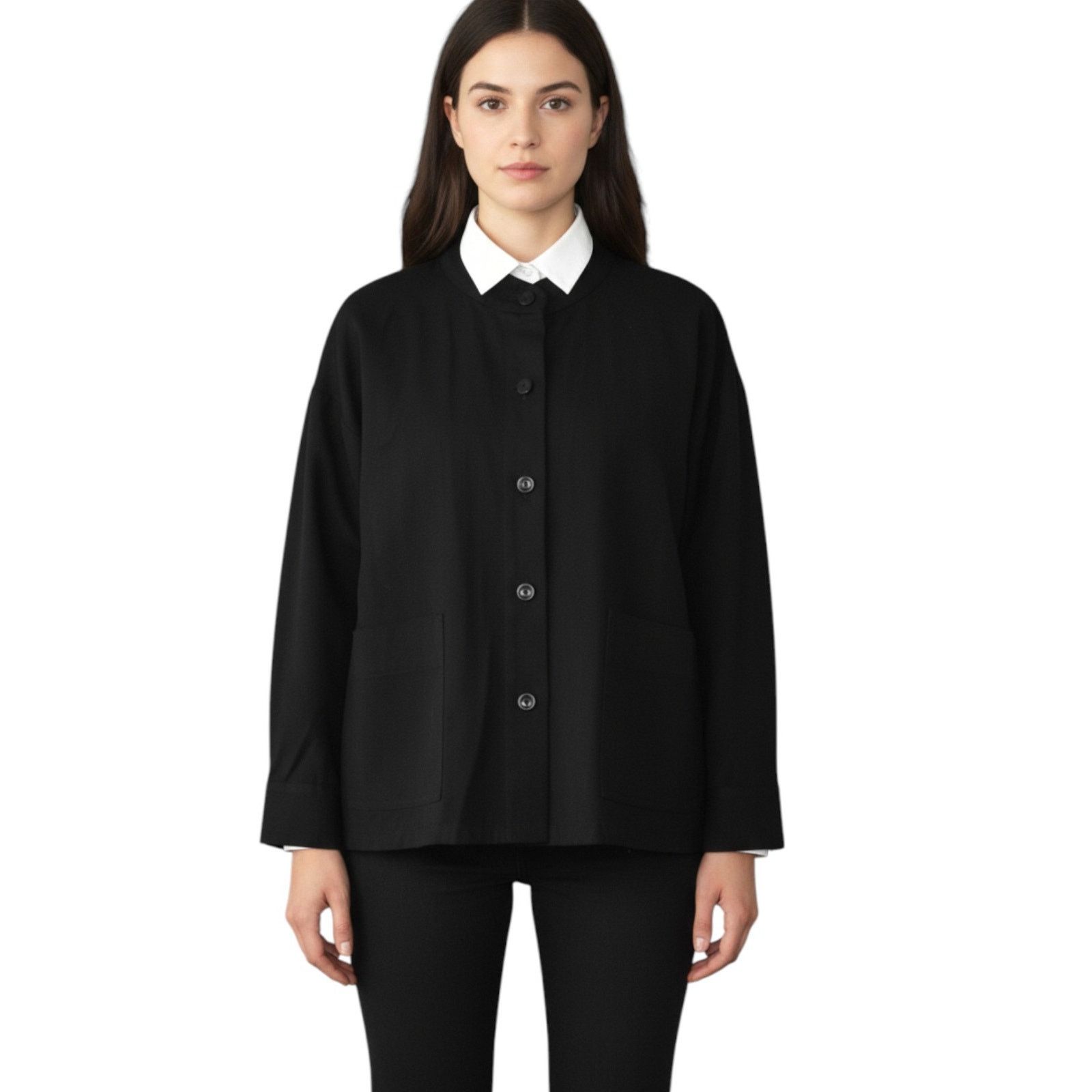Eileen Fisher EILEEN FISHER Org Cotton Patch Pocket Collarless Jacket Sz M Size M / US 6-8 / IT 42-44 - 1 Thumbnail