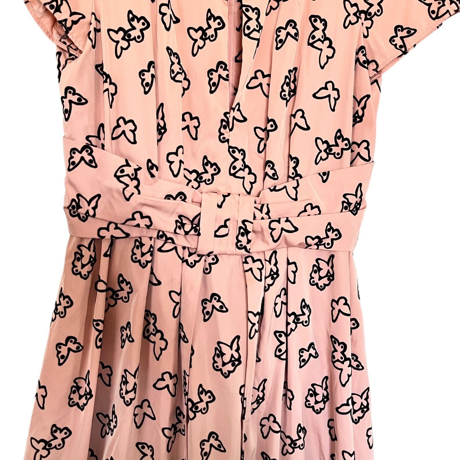 Moschino Moschino Pink Black Butterfly Print Pleated Midi Dress Size M / US 6-8 / IT 42-44 - 4 Thumbnail