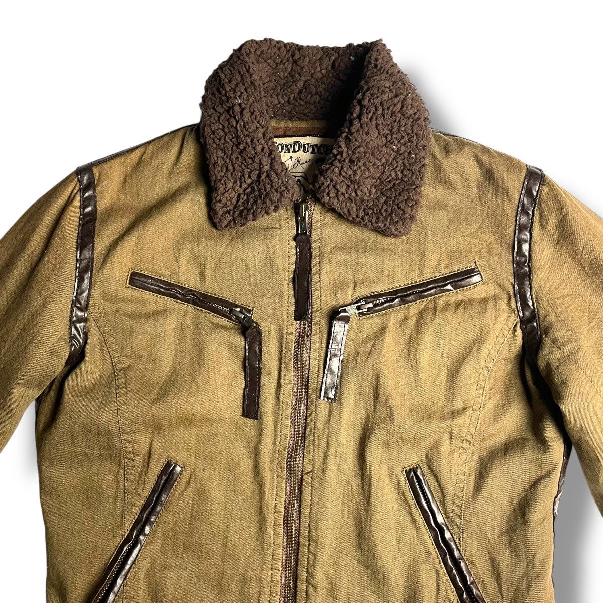 Von Dutch 🇯🇵 VINTAGE VON DUTCH COTTON + LEATHER FUR PUNK CROP JACKET Size L / US 10 / IT 46 - 4 Thumbnail