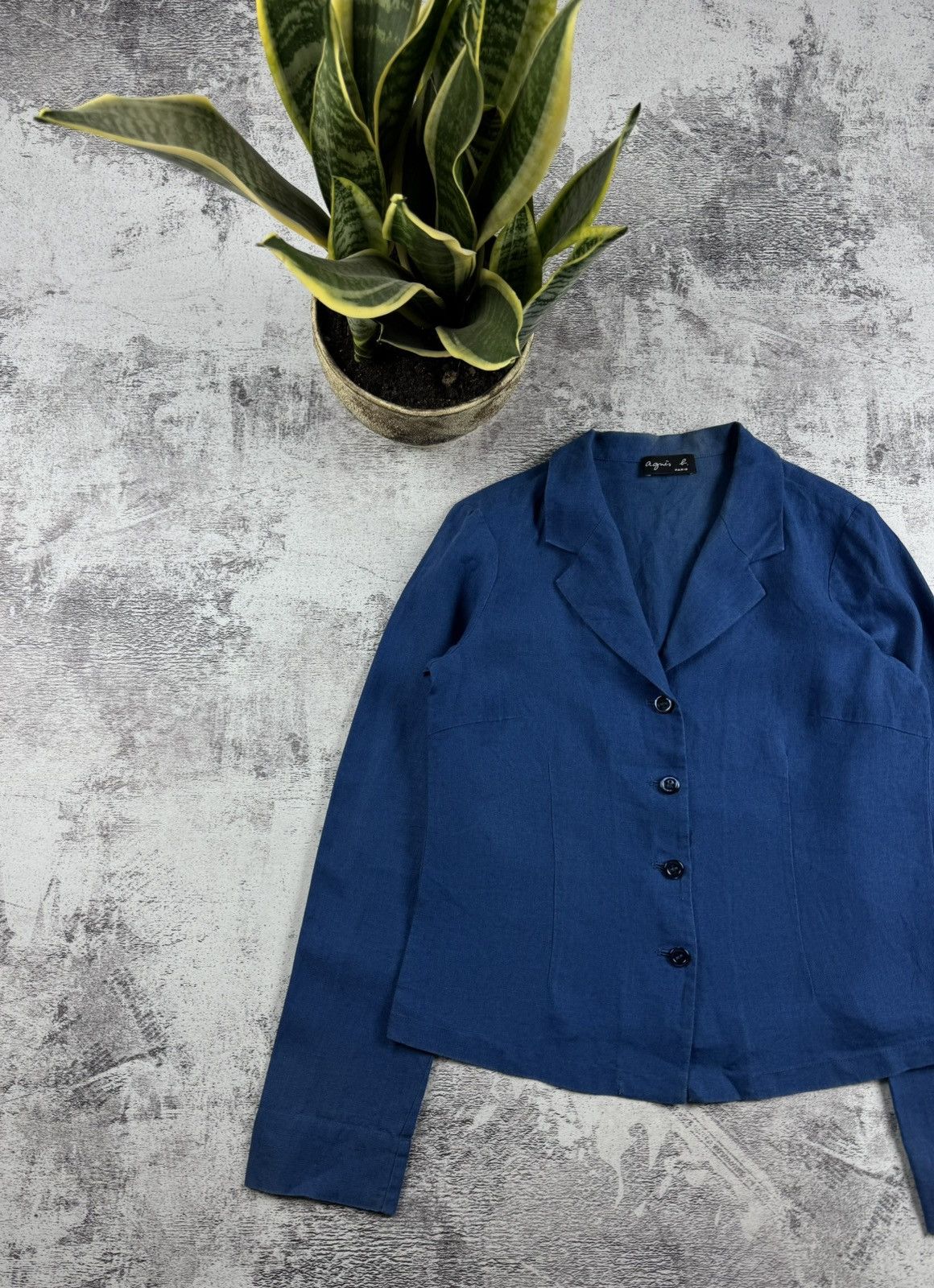 agnes b. Vintage 90S Agnes B Paris LINEN Cropped Blazer Coat Jacket Size M / US 6-8 / IT 42-44 - 2 Thumbnail