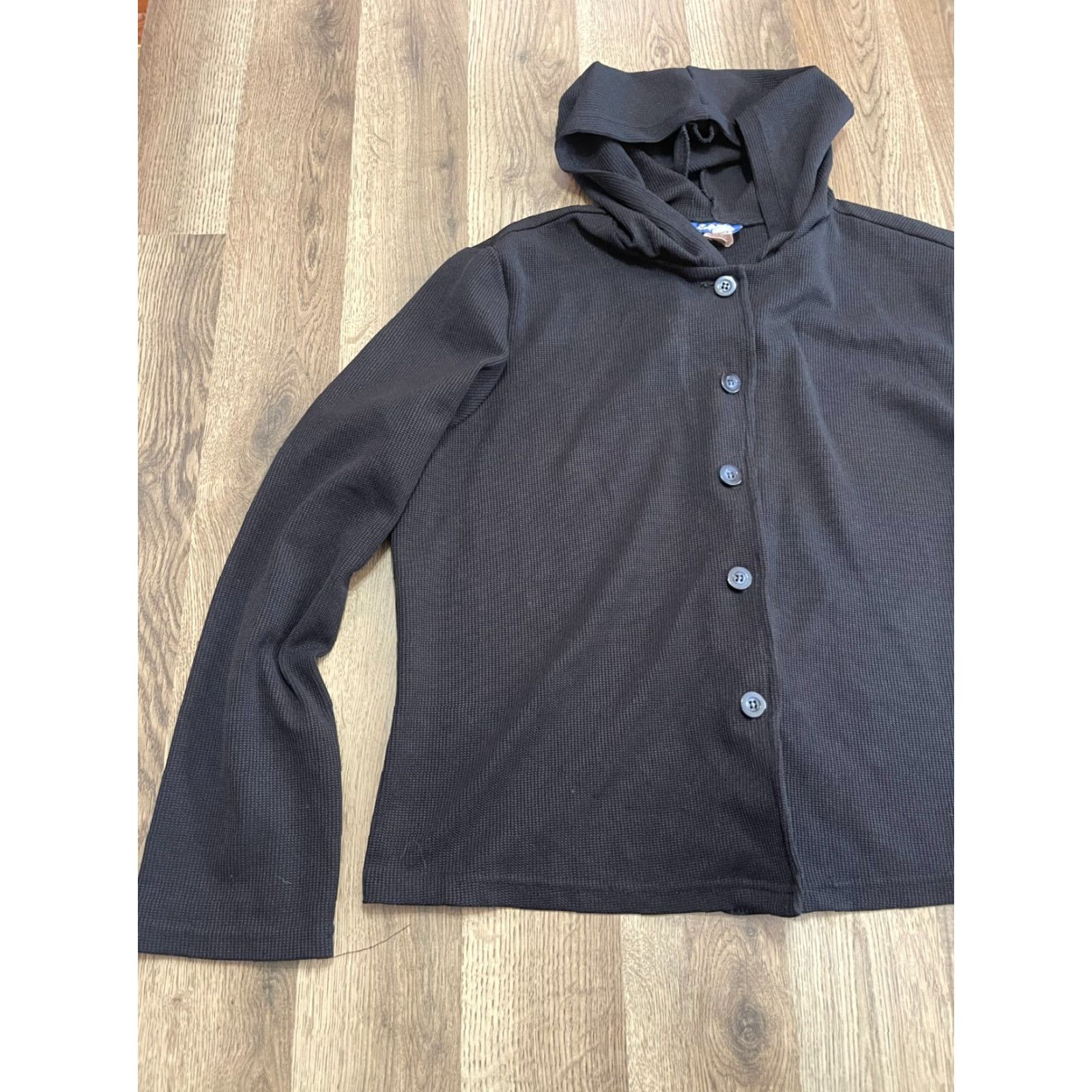 Vintage Cabo Sweater Women's Size Large Black Button Up Hooded Cardigan Size L / US 10 / IT 46 - 4 Thumbnail