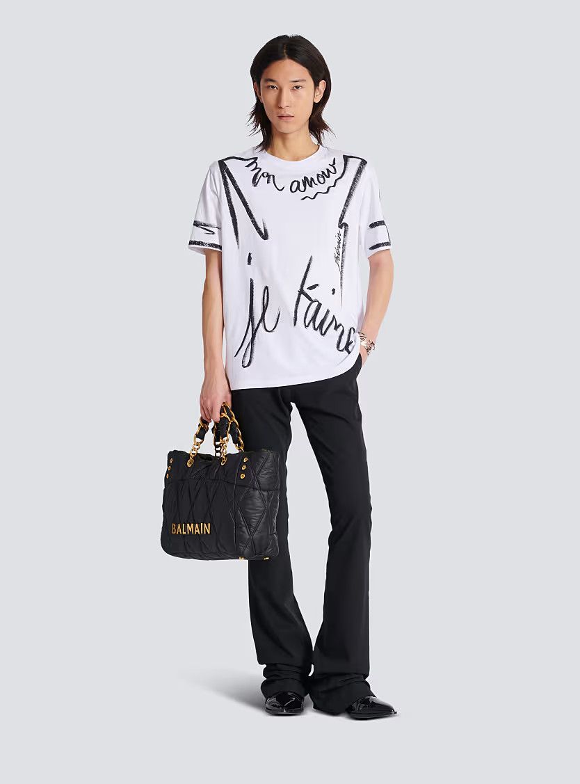 Balmain o1s1wg110126 T-Shirt Love Letter Print in White Size US M / EU 48-50 / 2 - 3 Thumbnail