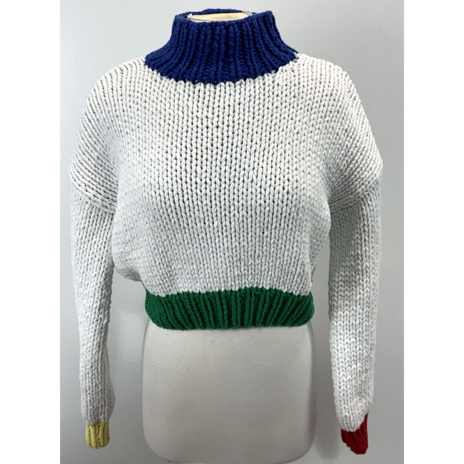 Vintage VINTAGE Yllw The Label Zora Chunky-Knit Sweater Mock Neck White Blue Yellow Ski Size L Size L / US 10 / IT 46 - 2 Thumbnail