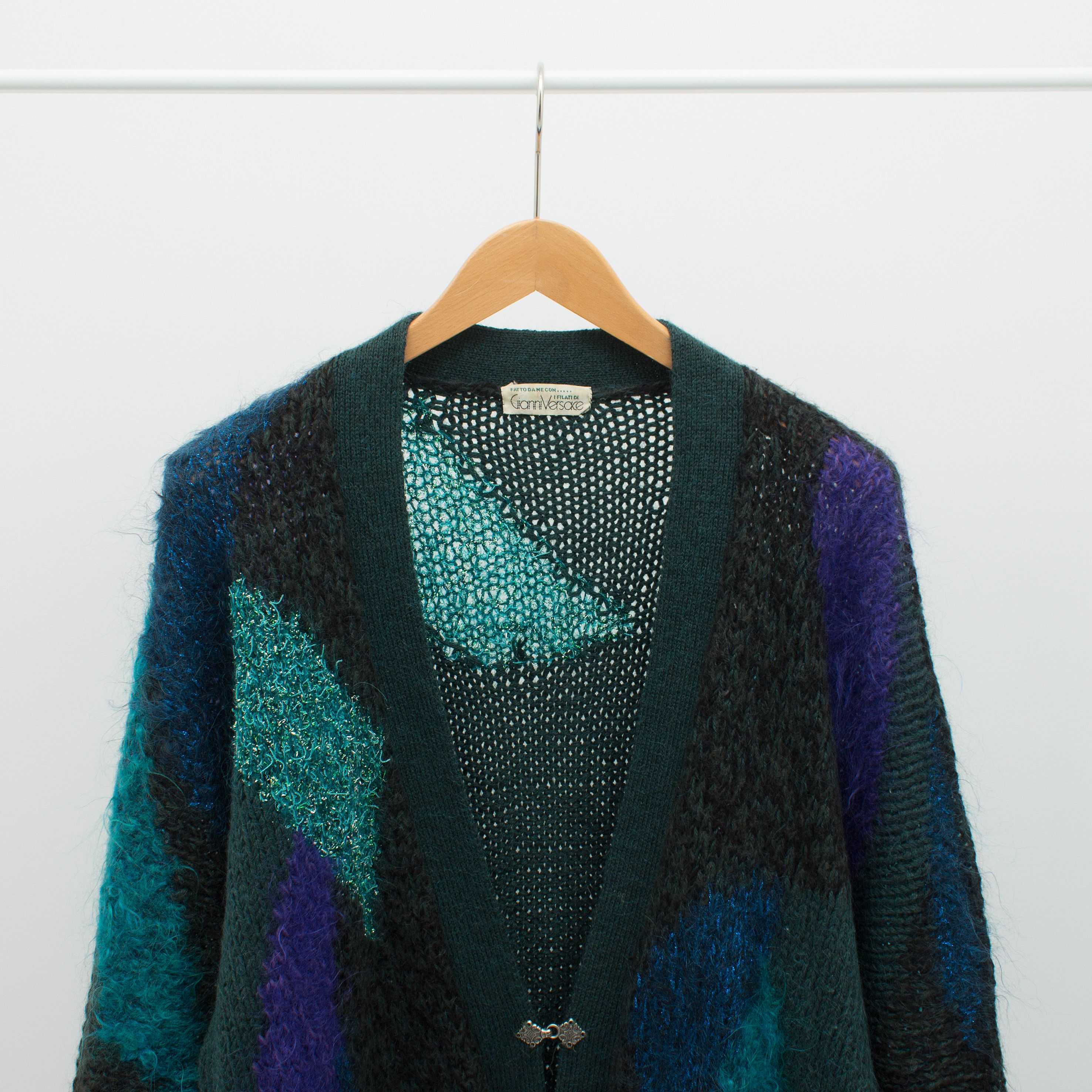 Versace Vintage Handmade Mohair Cardigan Gianni Versace Yarn Tag 80s Size ONE SIZE - 7 Thumbnail