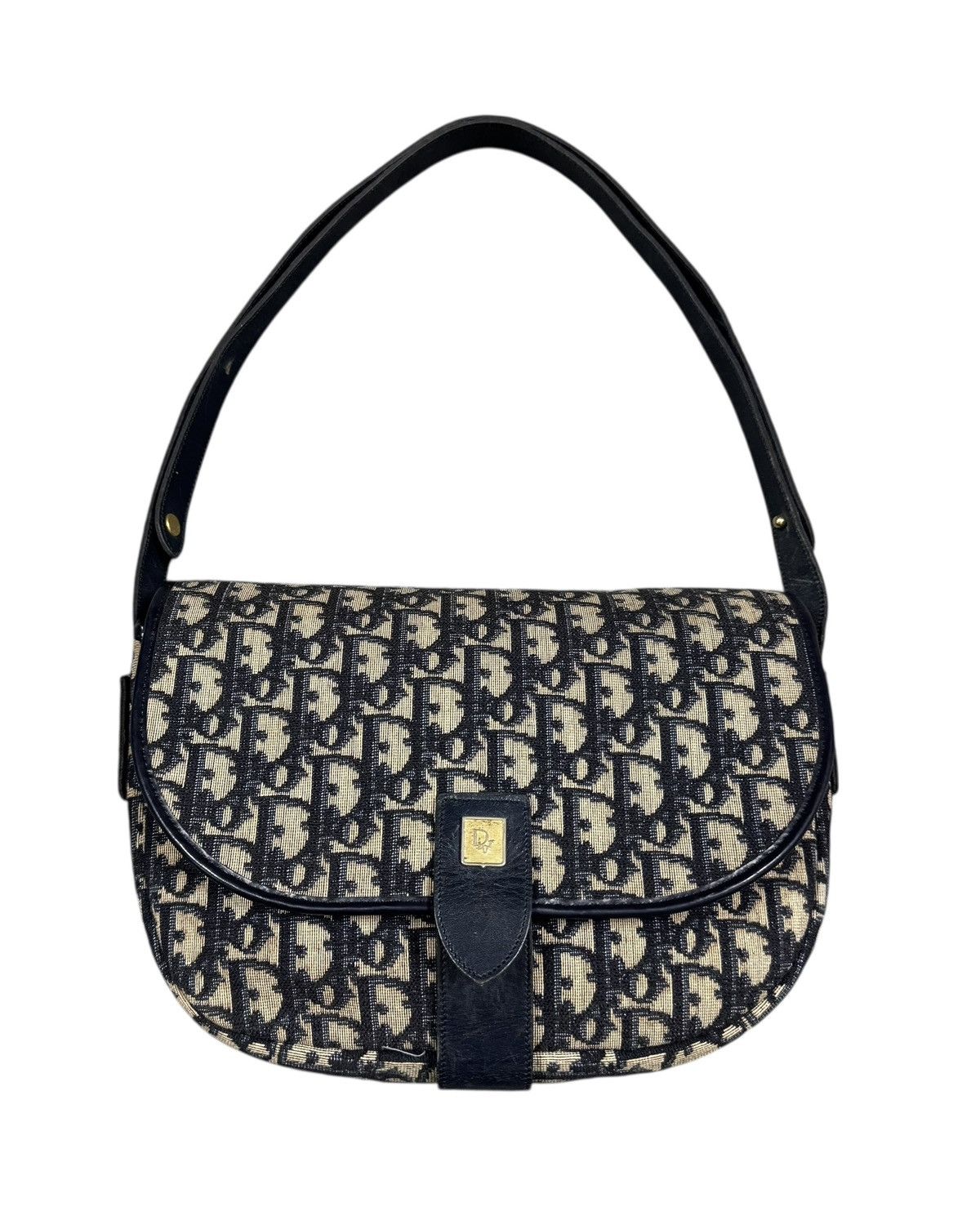 Dior Vtg🔥Christian Dior Trotter Canvas Shoulder Bag Navy Gold Size ONE SIZE - 1 Thumbnail