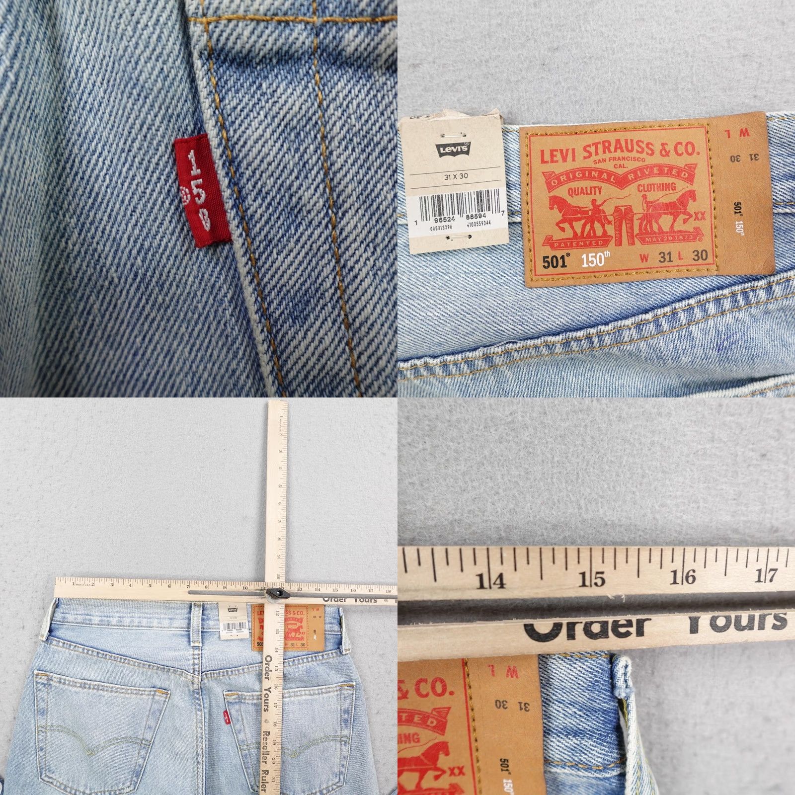 Levi's VINTAGE Levis 501 Jeans Mens 31x30 Light Blue Denim Button Fly 150th Peace Sign NEW Size US 31 - 8 Thumbnail