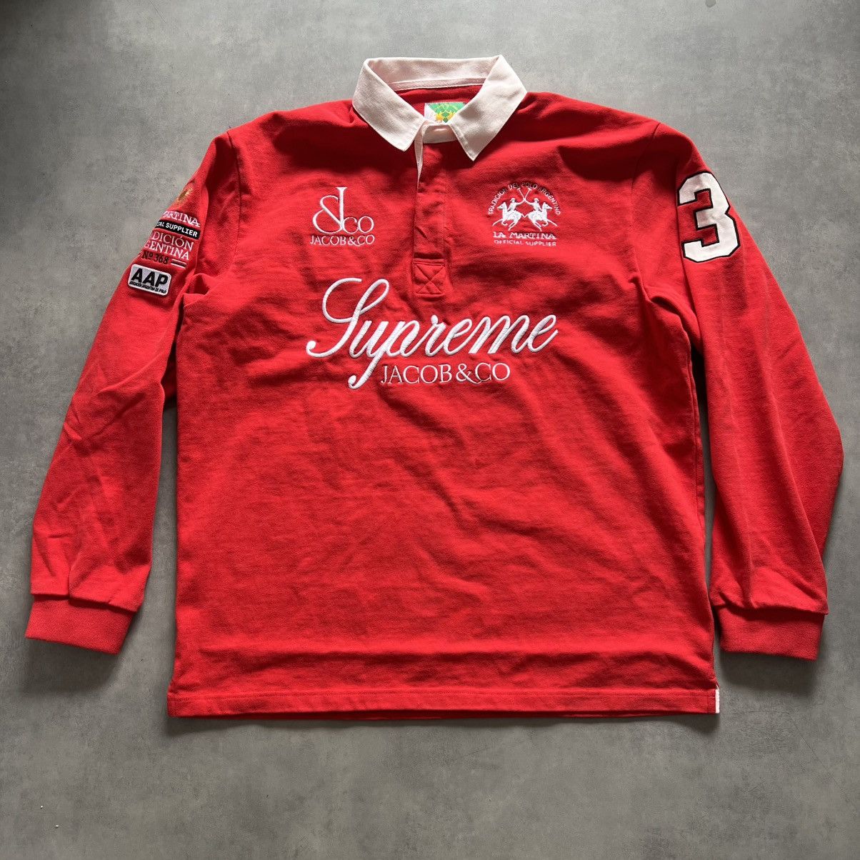 Supreme Supreme men's split box logo red/white/green rugby polo