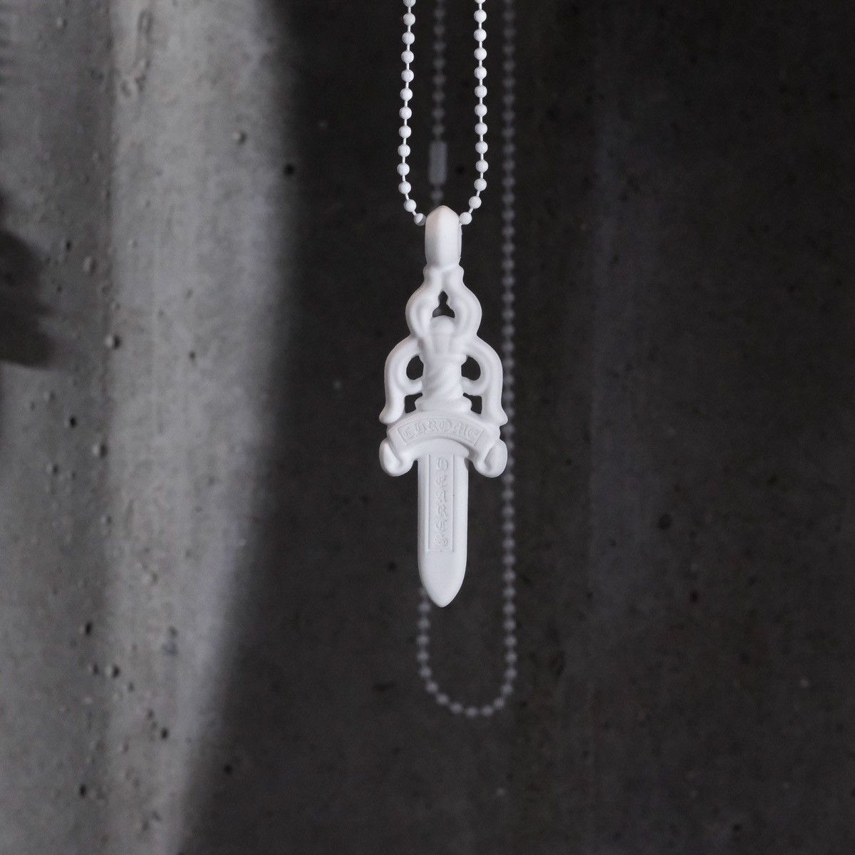 image of Chrome Hearts Silichrome Dagger Necklace in White, Men's