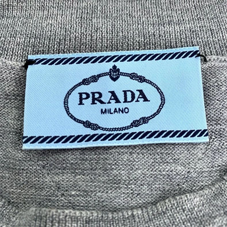 Prada Prada Size 36 Logo triangle round neck gray wool short-slee Size US XXS / EU 40 - 6 Thumbnail