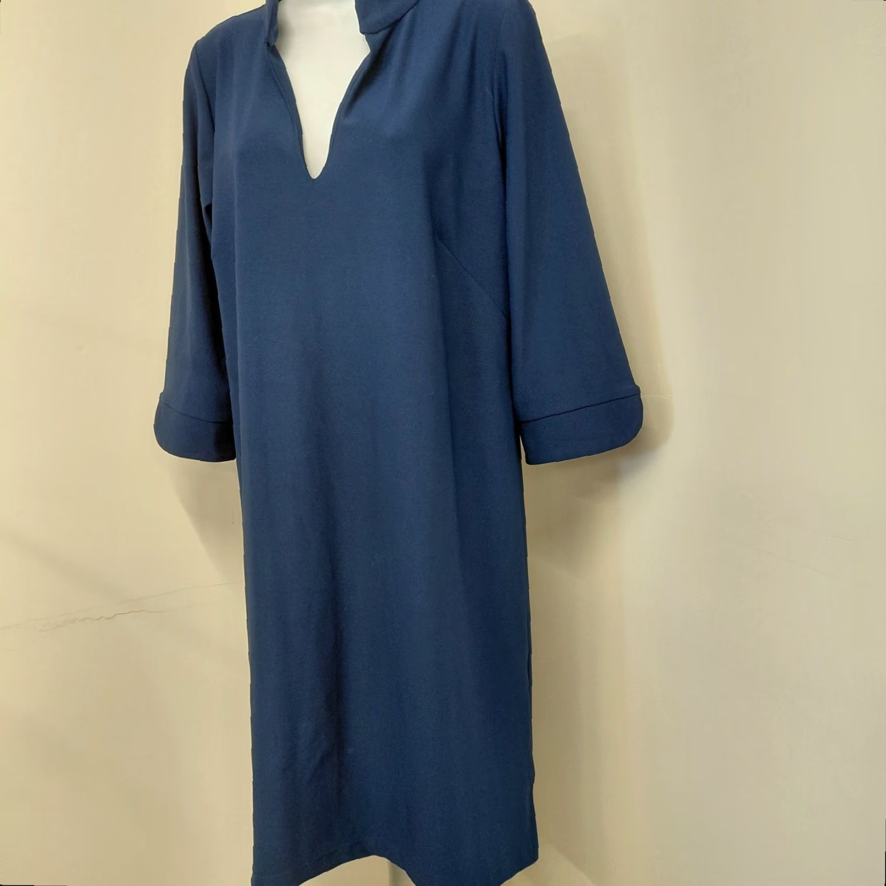 Vintage Katherine Way Shift Dress Womens XL Blue 3/4 Sleeve UPF 50+ Knit Nylon Spandex Dress Knee Length Casual Travel Size XL / US 12-14 / IT 48-50 - 4 Thumbnail