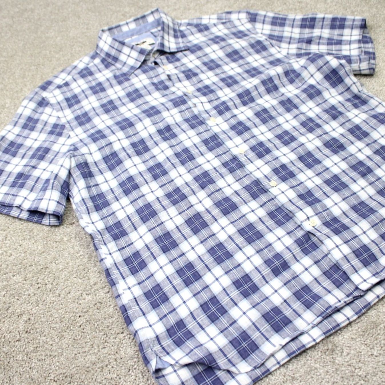Joseph Abboud Joseph Abboud Shirt Mens XL Blue/White Plaid Linen Poly Blend Short Sleeve Size US XL / EU 56 / 4 - 5 Thumbnail