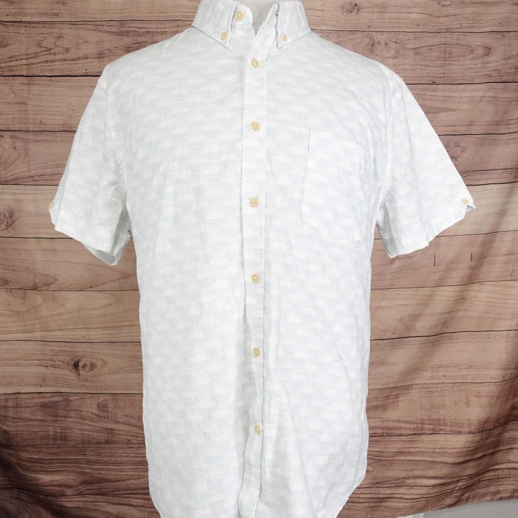Ben Sherman BEN SHERMAN Shirt Mens XL White Micro Print Short Sleeve Button Down Stretch Cotton Blend Size US XL / EU 56 / 4 - 5 Thumbnail