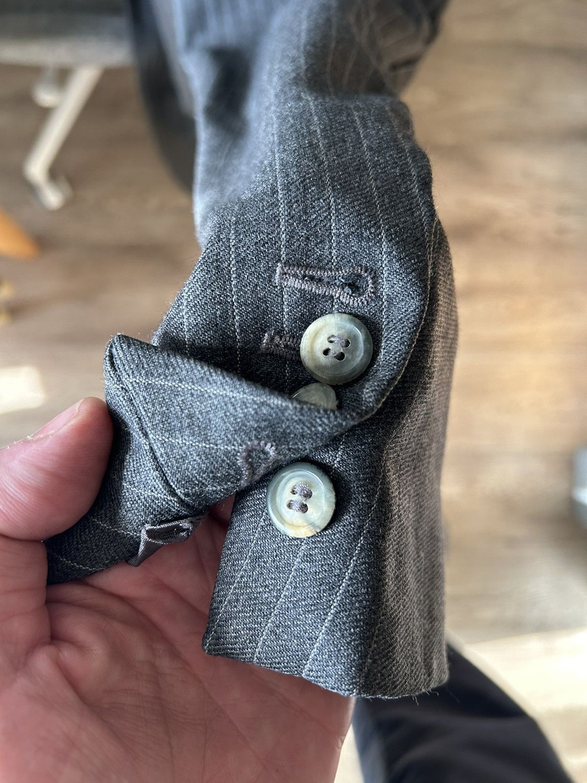 Maison Margiela Margiela Grey Pinstripped Wool Jacket Size 52L - 6 Thumbnail