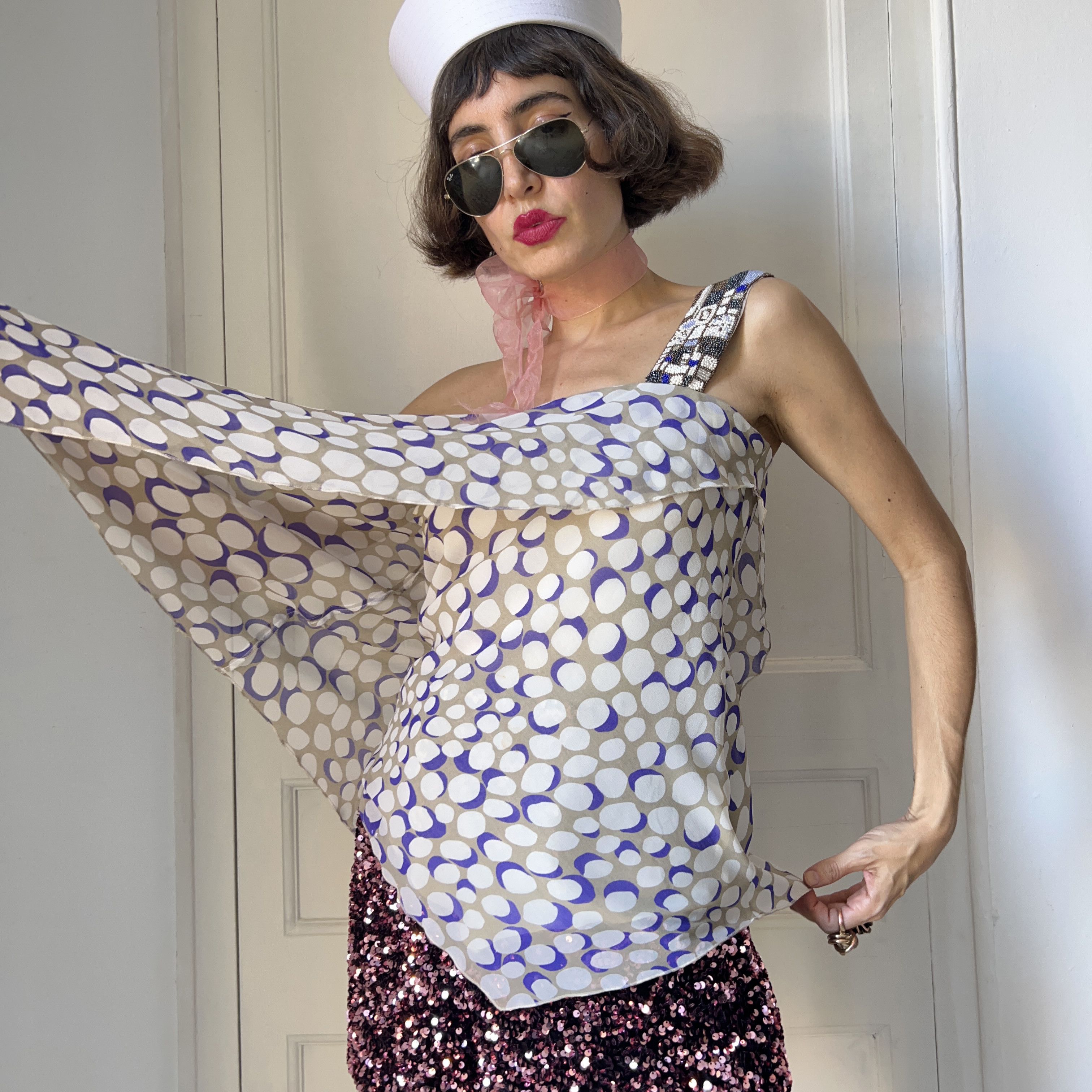 Vintage Vintage Y2K Asymmetrical Polka Dot Blouse Size M / US 6-8 / IT 42-44 - 5 Thumbnail