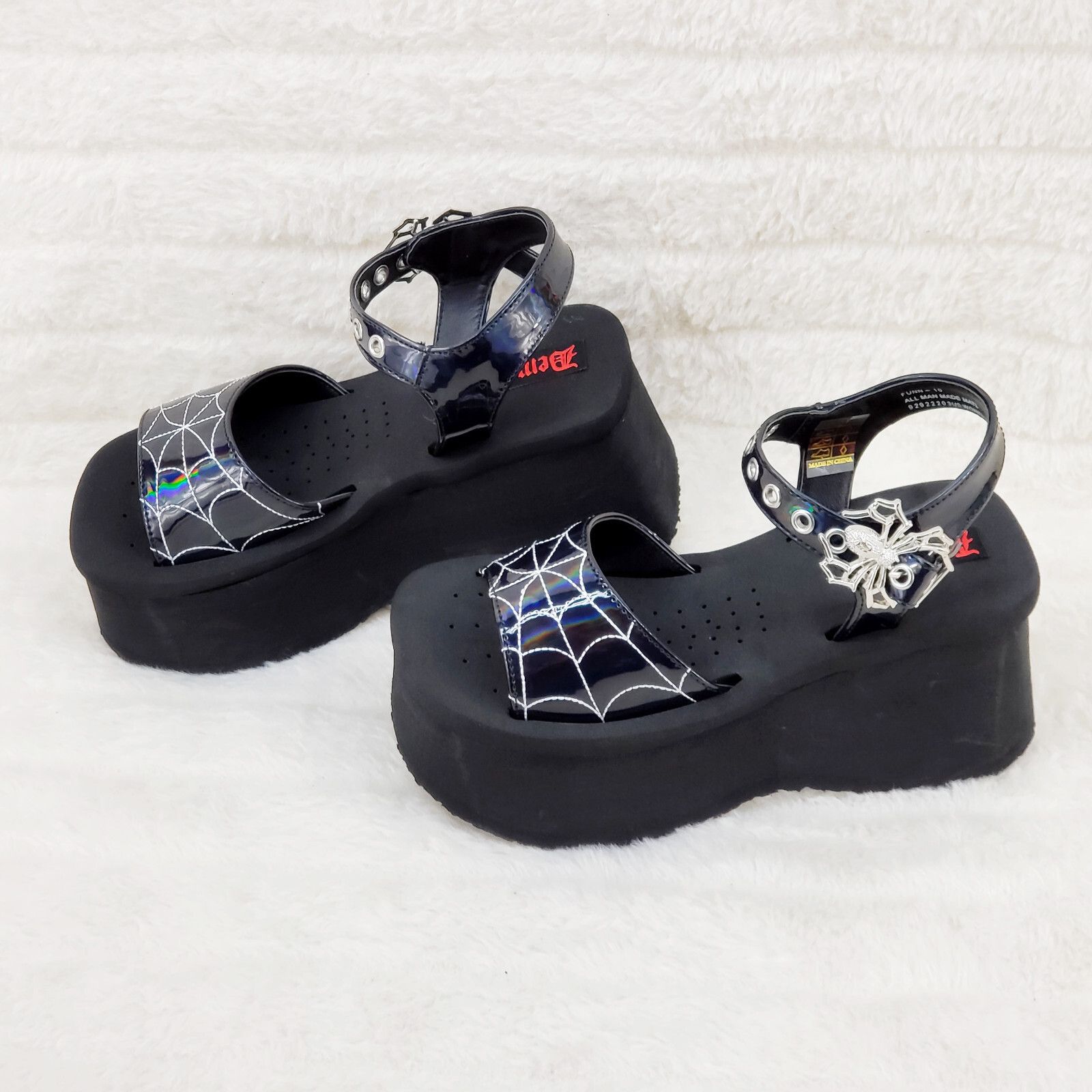 Other Funn Platform Goth Spider Web Sandals Shoes Patent Hologram Size US 9 / IT 39 - 7 Thumbnail