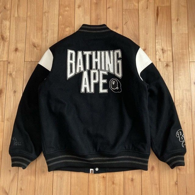 Bape BAPE LOGO Leather Sleeve Varsity Jacket a bathing ape Size US XL / EU 56 / 4 - 3 Thumbnail