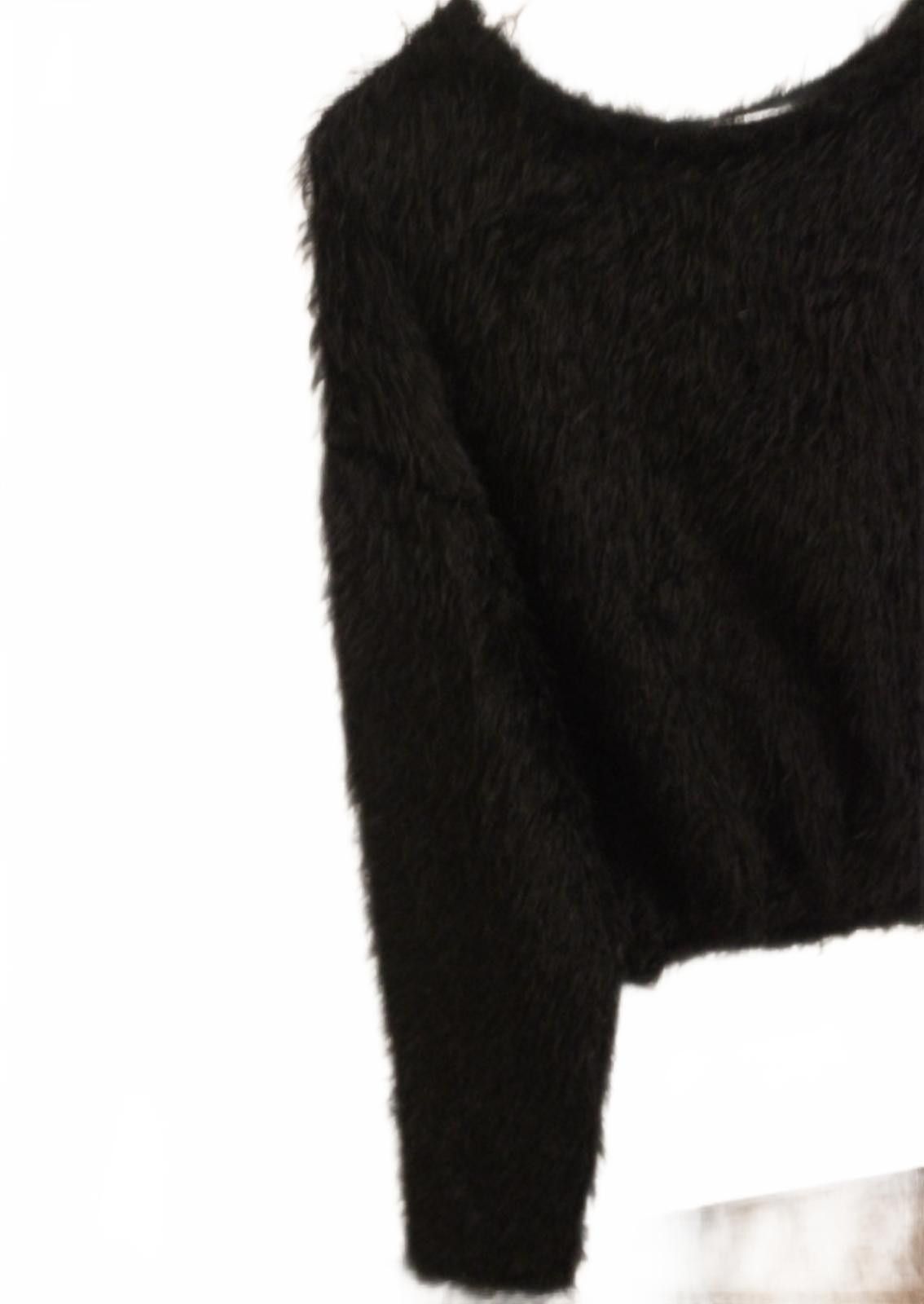 Zara Zara Cozy Black Fuzzy Cropped Long Sleeve Sweater Sz Small Size S / US 4 / IT 40 - 4 Thumbnail