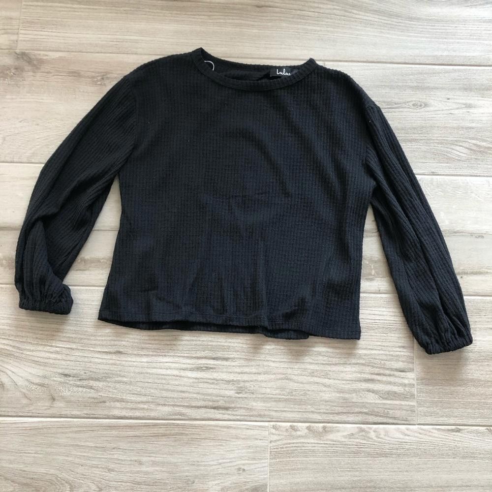 Other Lulu Black Waffle Knit Long Sleeve Top Size XS / US 0-2 / IT 36-38 - 1 Thumbnail