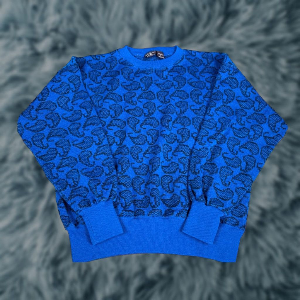 Vintage VINTAGE Michael Gerald Sweater Crewneck Paisley Blue Black 80s Mens L Acrylic Pullover Size US L / EU 52-54 / 3 - 1 Thumbnail