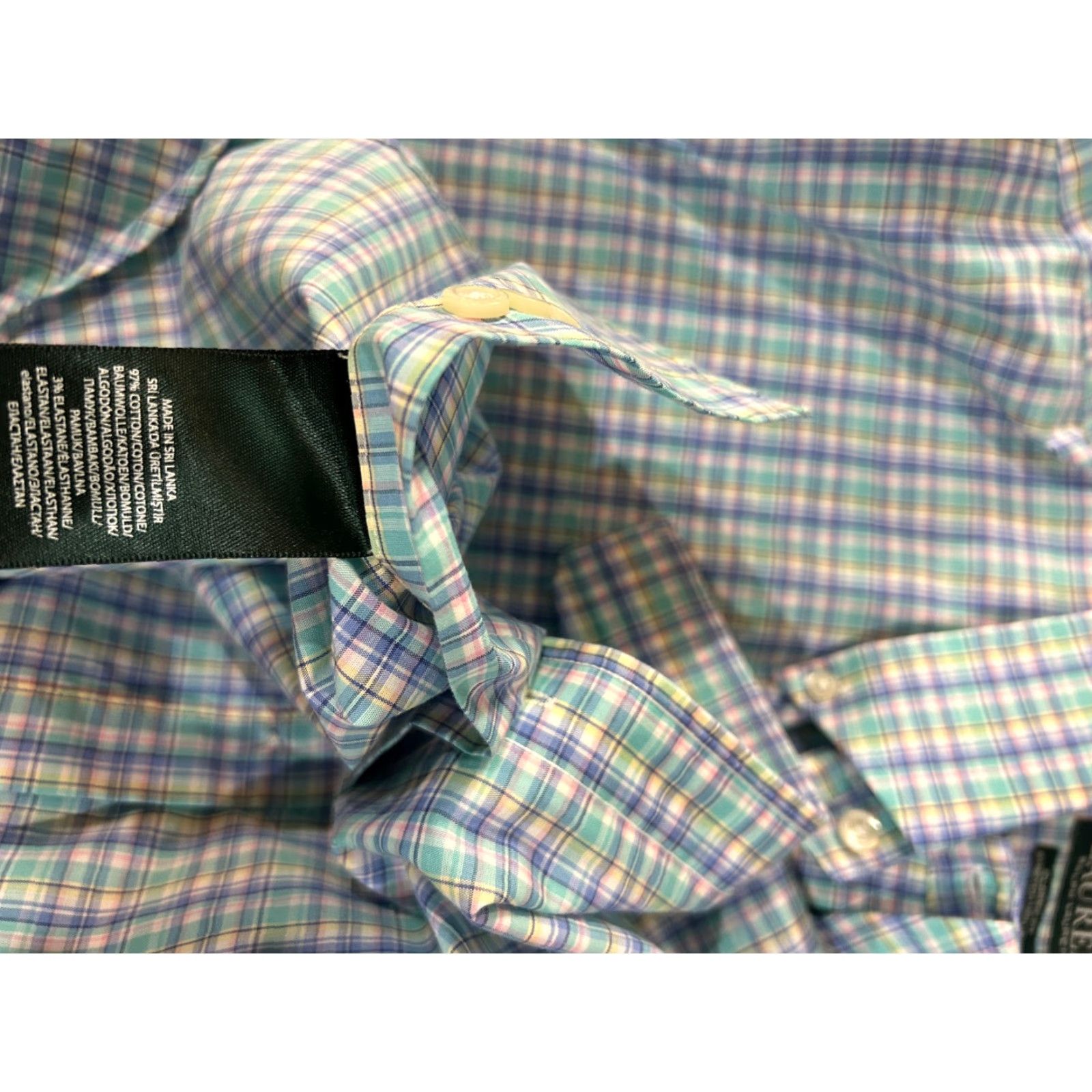 Ralph Lauren Lauren Ralph Lauren Dress Shirt Mens 18 34 35 Blue Green Plaid Classic Fit Stret Size 48R - 5 Thumbnail